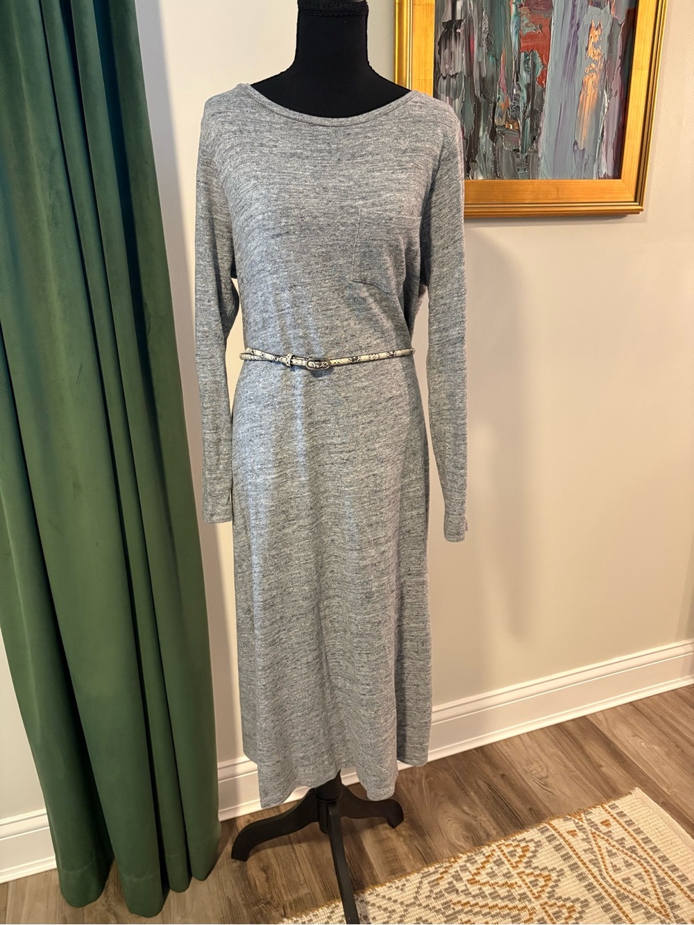 Classic Grey Long-Sleeve Knit T-shirt Dress